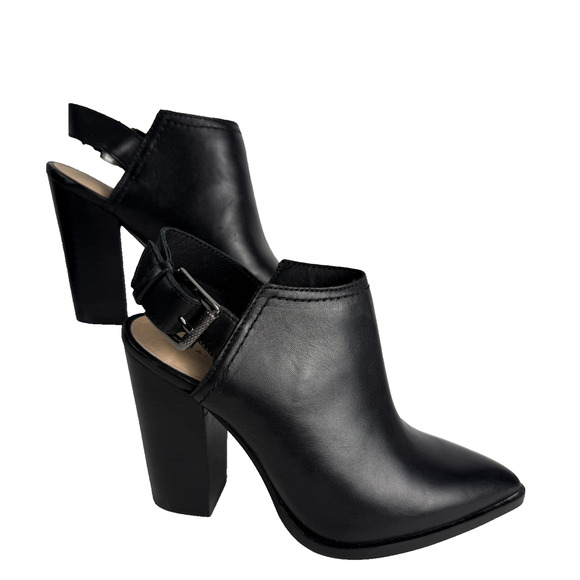 Halogen Black Leather Pointy Toe Slingback Booties/Mules 5 NWOB - Picture 1 of 8